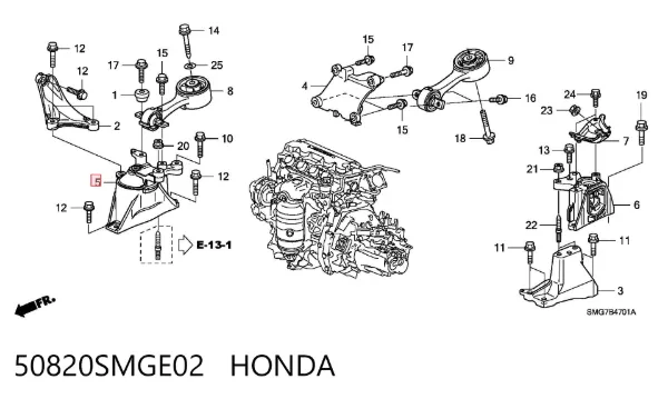 Coxim (suporte) dianteiro de motor 50820SMGE02 Honda