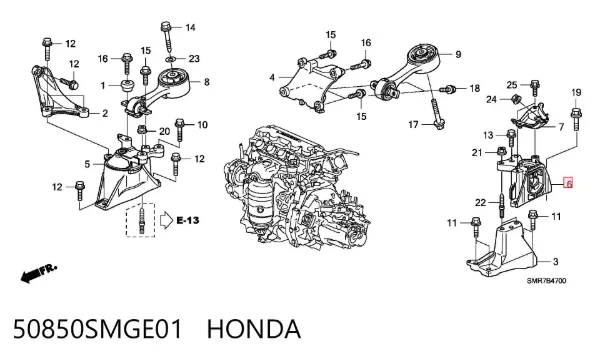 Coxim (suporte) esquerdo de motor 50850SMGE01 Honda