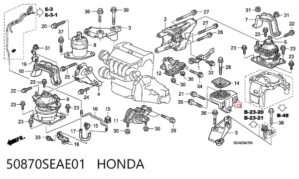 Coxim (suporte) esquerdo de motor 50870SEAE01 Honda
