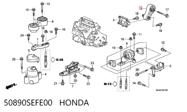 Coxim (suporte) traseiro de motor 50890SEFE00 Honda