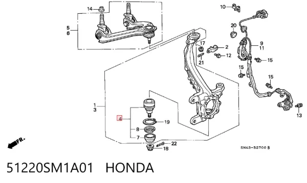 Suporte de esfera inferior 51220SM1A01 Honda