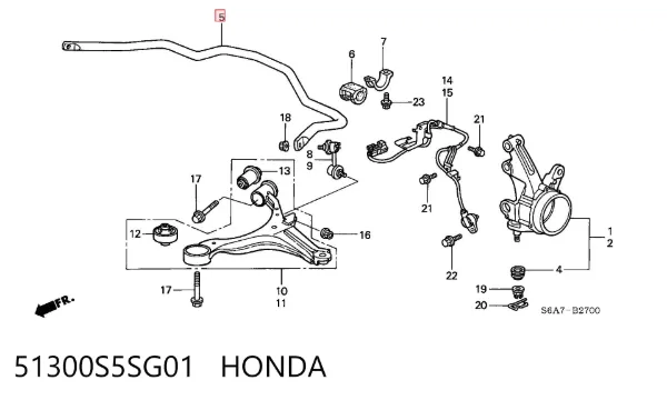 Estabilizador dianteiro 51300S5SG01 Honda