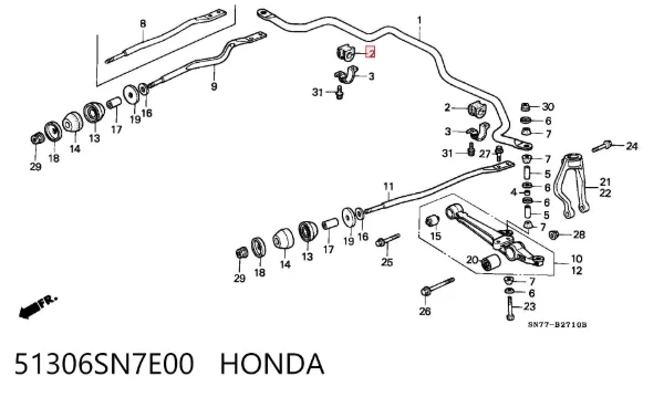 Bucha de estabilizador dianteiro 51306SN7E00 Honda