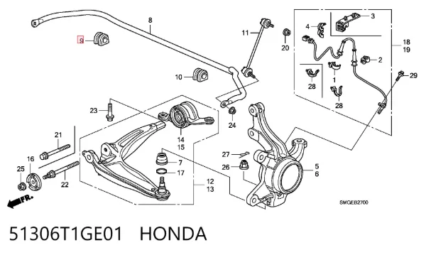 Bucha direita de estabilizador dianteiro 51306T1GE01 Honda