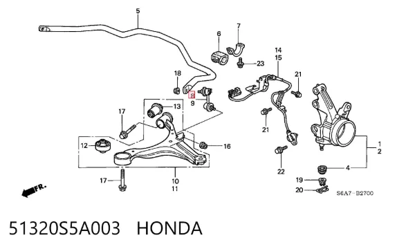 Montante direito de estabilizador dianteiro 51320S5A003 Honda