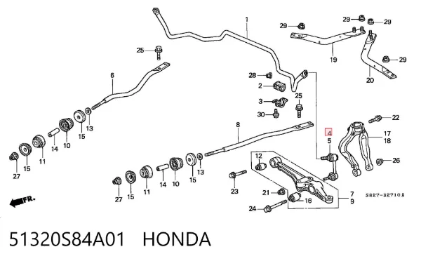 Montante direito de estabilizador dianteiro 51320S84A01 Honda