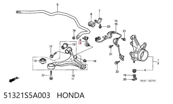 Montante esquerdo de estabilizador dianteiro 51321S5A003 Honda