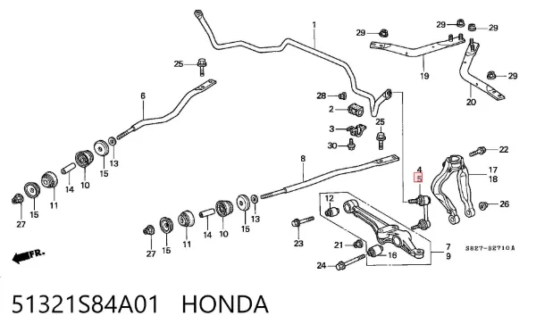 Montante esquerdo de estabilizador dianteiro 51321S84A01 Honda