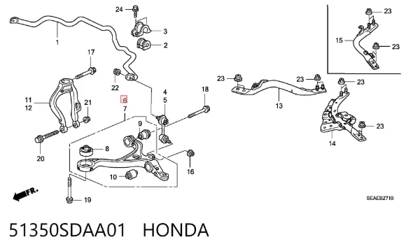 Braço oscilante inferior direito de suspensão dianteira 51350SDAA01 Honda