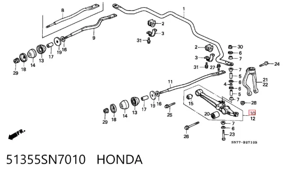 Braço oscilante inferior direito de suspensão dianteira 51355SN7010 Honda
