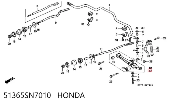 Braço oscilante inferior esquerdo de suspensão dianteira 51365SN7010 Honda