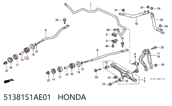 Bloco silencioso radial de braço oscilante (de suspensão dianteira) 51381S1AE01 Honda
