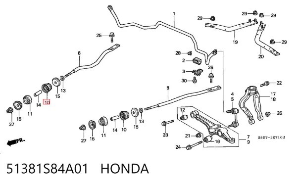 Bucha traseira da barra radial dianteira 51381S84A01 Honda