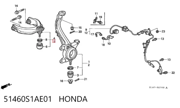 Braço oscilante superior esquerdo de suspensão dianteira 51460S1AE01 Honda