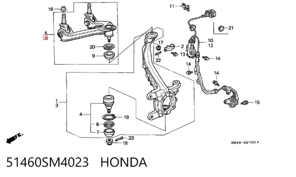 Braço oscilante superior esquerdo de suspensão dianteira 51460SM4023 Honda