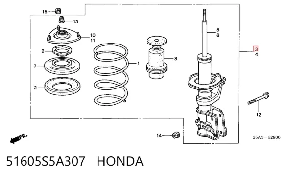 Amortecedor dianteiro direito 51605S5A307 Honda
