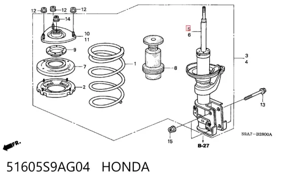 Amortecedor dianteiro direito 51605S9AG04 Honda