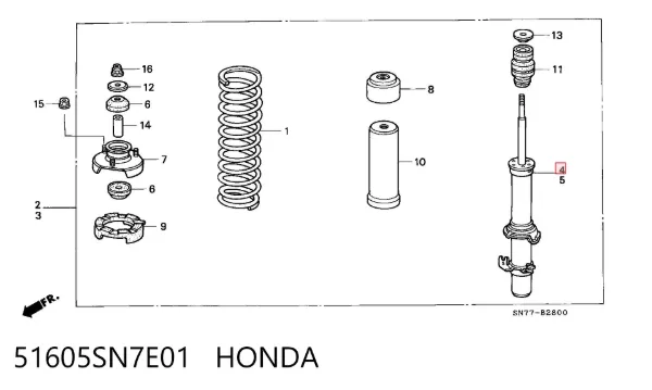 Amortecedor dianteiro direito 51605SN7E01 Honda