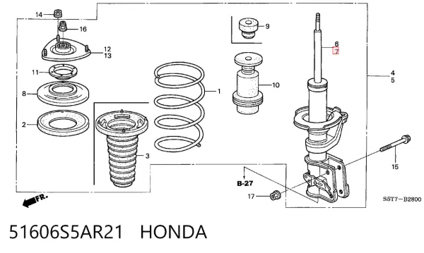 Amortecedor dianteiro esquerdo 51606S5AR21 Honda