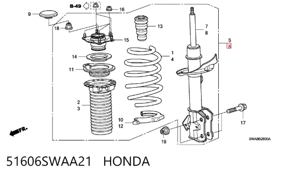 Amortecedor dianteiro esquerdo 51606SWAA21 Honda
