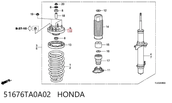 Suporte de amortecedor dianteiro esquerdo 51676TA0A02 Honda