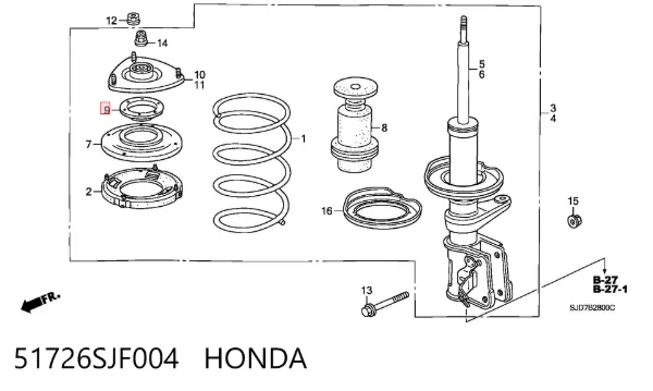 Rolamento de suporte do amortecedor dianteiro 51726SJF004 Honda