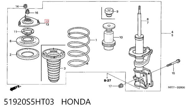 Suporte de amortecedor dianteiro direito 51920S5HT03 Honda