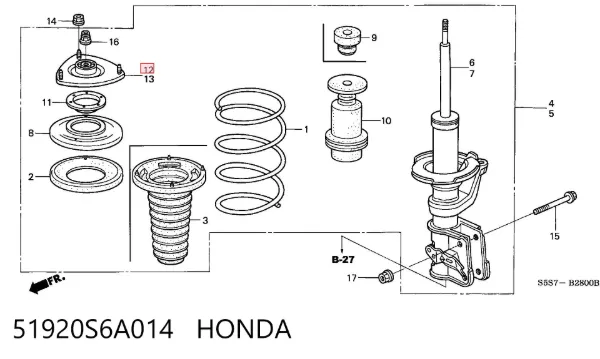 Suporte de amortecedor dianteiro direito 51920S6A014 Honda