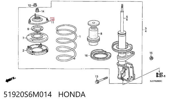 Suporte de amortecedor dianteiro direito 51920S6M014 Honda
