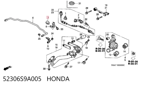 Bucha de estabilizador traseiro 52306S9A005 Honda