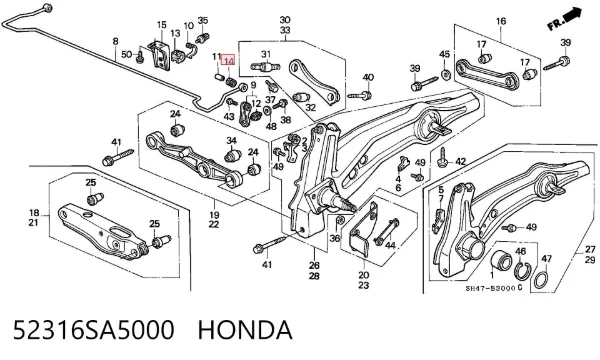 Bucha de suporte de estabilizador traseiro 52316SA5000 Honda