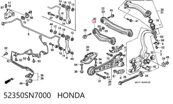 Barra transversal de suspensão traseira 52350SN7000 Honda