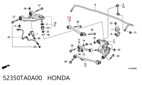 Braço oscilante de suspensão traseira transversal 52350TA0A00 Honda