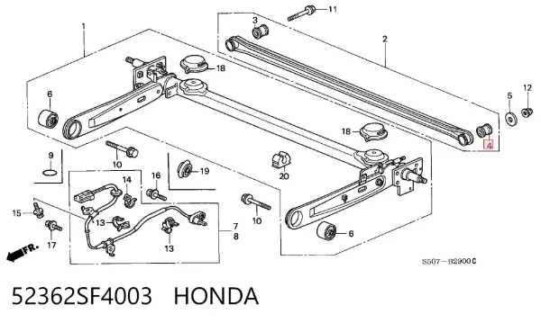 Bloco silencioso da barra Panhard (de suspensão traseira) 52362SF4003 Honda