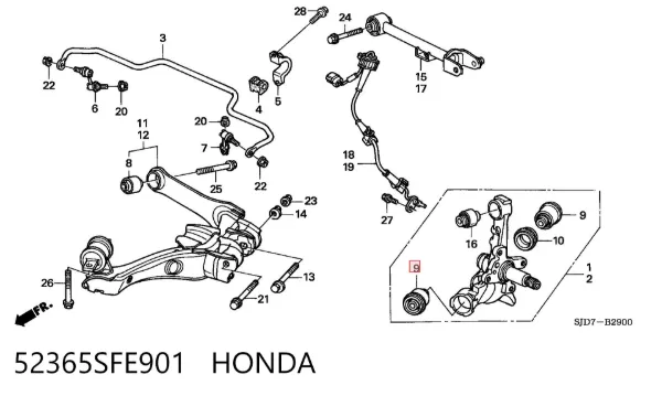 Bloco silencioso do pino de apoio traseiro 52365SFE901 Honda