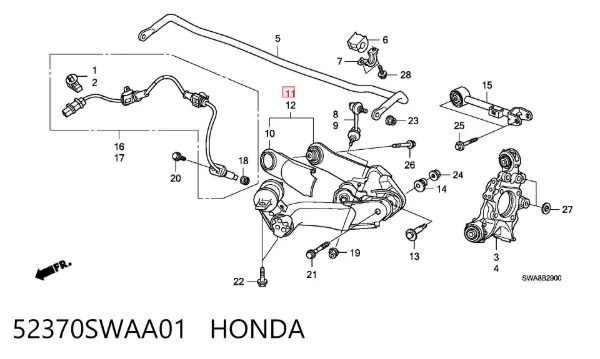 Braço oscilante inferior direito de suspensão traseira 52370SWAA01 Honda