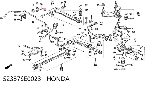 Parafuso de fixação de braço oscilante de inclinação traseiro, interno 52387SE0023 Honda
