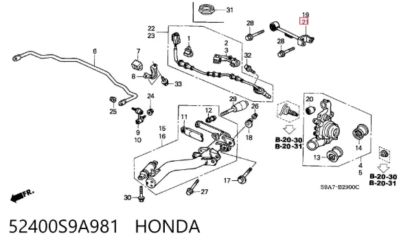 Braço oscilante superior esquerdo de suspensão traseira 52400S9A981 Honda