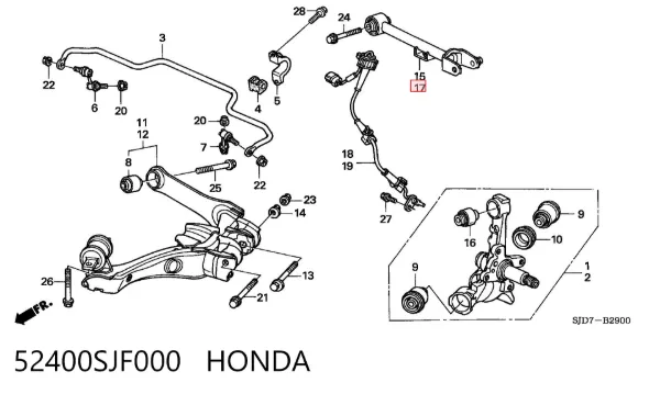 Braço oscilante superior esquerdo de suspensão traseira 52400SJF000 Honda