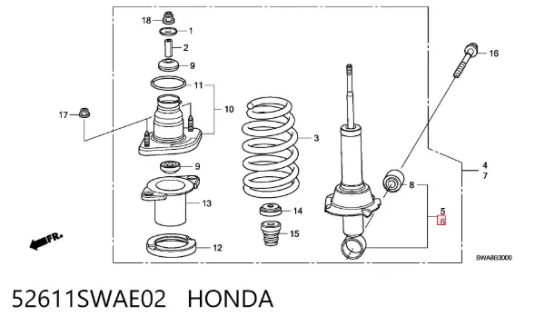 Amortecedor traseiro direito 52611SWAE02 Honda