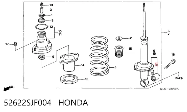 Bloco silencioso de amortecedor traseiro 52622SJF004 Honda