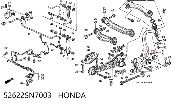 Bloco silencioso do pino de apoio traseiro 52622SN7003 Honda