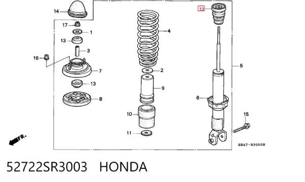 Pára-choque (grade de proteção) de amortecedor traseiro 52722SR3003 Honda