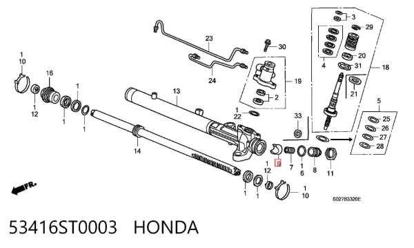 Bucha da árvore da cremalheira da direção 53416ST0003 Honda