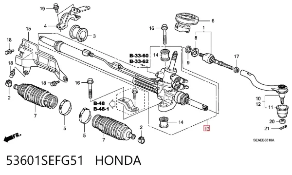 Cremalheira da direção 53601SEFG51 Honda