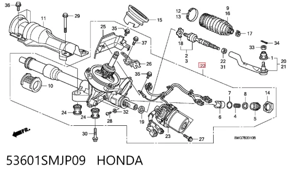 Cremalheira da direção 53601SMJP09 Honda