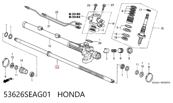 Veio (haste) da cremalheira da direção 53626SEAG01 Honda