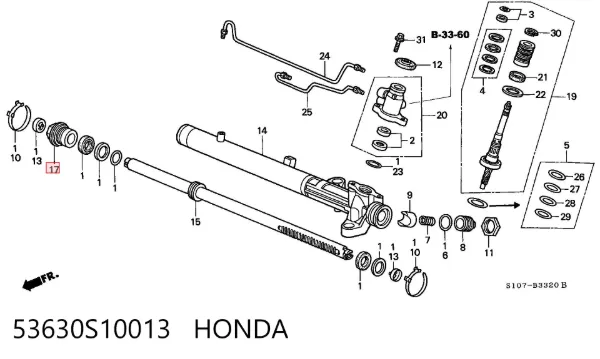 Porca de retenção da cremalheira da direção 53630S10013 Honda
