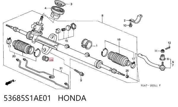 Bucha de fixação da cremalheira da direção 53685S1AE01 Honda