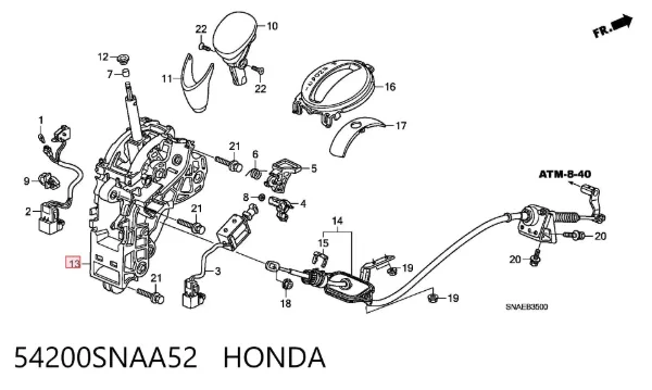 Mecanismo de mudança (ligação) Honda Civic VIII